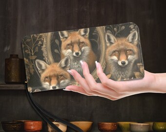 Vintage Fuchs Dunkel Cottagecore Geldbörse, Füchse Natur Kupplung Geldbörse, Boho Fuchs Geschenk, süße Fuchs Reißverschluss Geldbörse, gotische Wald Fuchs Handtasche