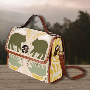 Bear Cottagecore Retro Canvas Satchel Bag, sac à main croisé forestcore, sac bohème hippies, sac à bandoulière en cuir végétalien, cadeau sac à main ours
