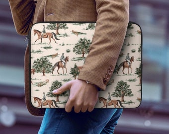 Ruiterpaarden laptophoes, paardrijden laptoptas iPad tablethoes, laptopreistas, gewatteerde laptoptas pony's, cadeau paardenliefhebber