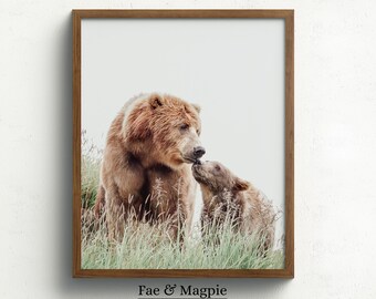 Mother Bear and Cub Photo Print, Rustic Nature Art (Digital Download)