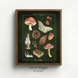 The Forest Print, Dark Academia, Dark Aesthetic, Toadstool Print, Autumn Art, Fall Print, Woodland Print, Rustic Art, Cottagecore
