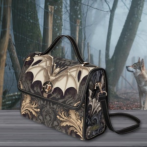 Sac gothique chauve-souris vampire en toile, sac à main en cottagecore foncé avec bandoulière, sac à main witchy chauve-souris blanche, sac witchcore, dracula