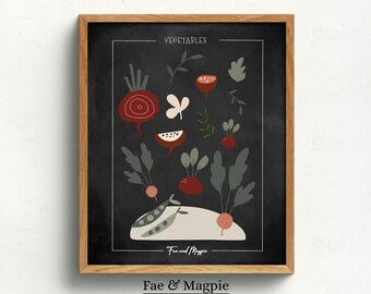 Kitchen Vegetables Print | Farmhouse Decor | Rustic Cabin Wall Print | Dark Academia Art | Vegetable PRINTABLE