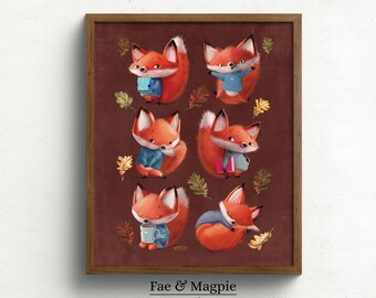 Lámina de zorro otoñal / Decoración de pared infantil con temática de bosque