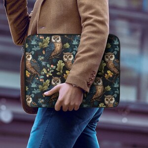 Treetop Owls Laptop Sleeve, dark cottagecore laptop case, witch IPad tablet cover, owl print laptop padded bag forestcore cute owl gift
