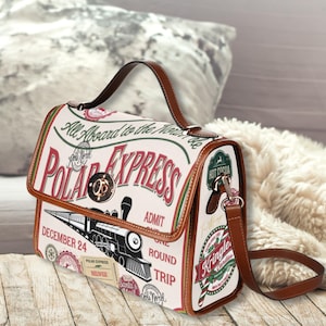 Bolso de lona vintage All Aboard Train, bolso de Navidad, bolso de Acción de Gracias, bolso con asa superior, bolso de Navidad Polar Express, regalo navideño