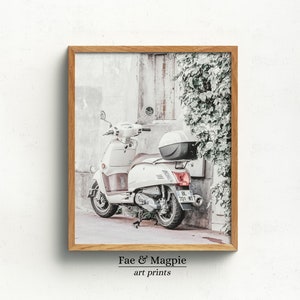 Scooter Print, Vespa Wall Art, Vintage Scooter Print, White Scooter, Italy Wall Decor