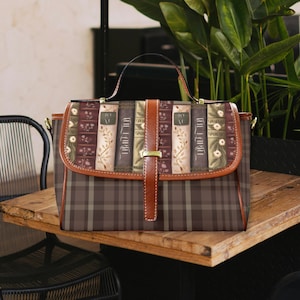 Sac à main cartable rétro Dark Academia Books, cottagecore, sac à bandoulière bibliothèque en cuir végétalien, style preppy, sac à main Librarycore, café et livres