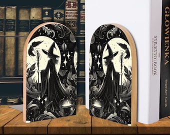 Witches Dark Academia Bookends, witchy bookends, decorative book stand, wooden book holder, dark office decor, book lover gift, librarycore