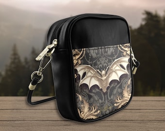 Vampire Bat Sling Bag, halloween purse, witchy bag gift, witchcore handbag, spooky crossed body handbag, dark academia bat bag, gothic bag
