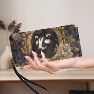 Cartera de mano vintage Badger Cottagecore, cartera de mano con diseño bohemio, regalo de tejón bohemio, bonita cartera con cremallera de tejón, cartera gótica con cremallera de animal