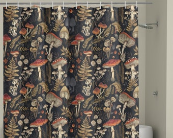 Cortina de ducha con diseño de setas y ganchos en forma de C, 183 x 183 cm, estilo rústico, decoración rústica, estilo academia oscura, regalo para el hogar.