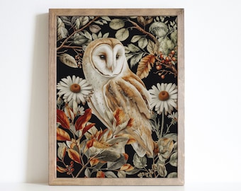 Dark Academia Barn Owl Art Print, Witchy Cottagecore Decor (Digital Download)