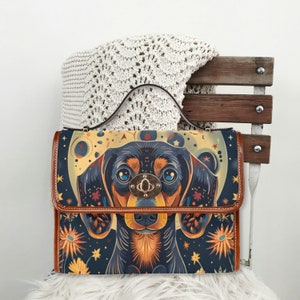 Sac à main teckel Dog Satchel, sac à bandoulière en cuir végétalien pour chien saucisse, cadeau mignon pour chien saucisse, sac à main pour chien cottagecore, sac pour amoureux des chiens