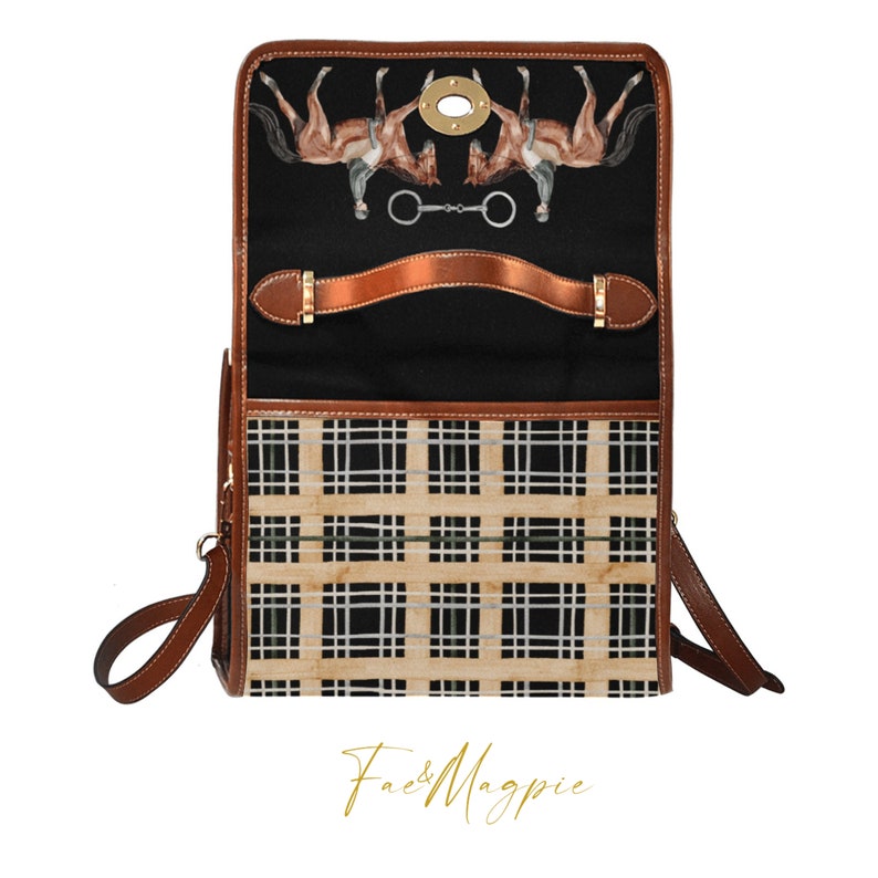 Equestrian Horses Black Handbag, Horse Riding Bag, Horse Gift, Cottagecore Satchel Bag, Horse Pattern Handbag, Show Jumping Bag, Fae & Magpie