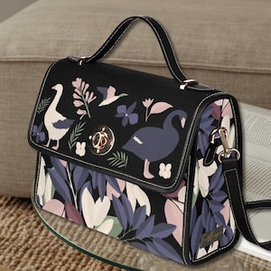 Bolso de lona Oiseaux et Fleurs, bolso con asa superior y correa para el hombro, bolso cottagecore de estilo francés, cartera con pájaros de París