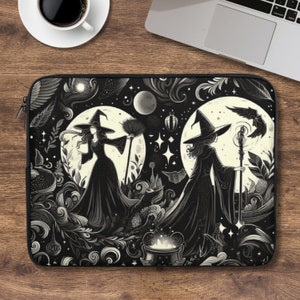 Hexen Laptoptasche, schwarze Academia-Laptophülle, IPad Tablet-Abdeckung, Hexengeschenk, gepolsterte Laptoptasche, Hexenkern, witchy Mond