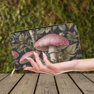 Monedero estilo cottagecore con forma de hongo rosa, cartera de mano estilo bruja, monedero estilo forestcore, monedero con cremallera rosa con forma de hongo, monedero estilo bosque, regalo con forma de hongo