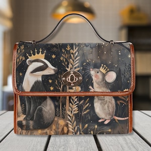 Bolso tipo cartera de lona Badger Mouse Cute Cottagecore, bolso de hombro con asa superior negro, bolso Badger Purse Dark Academia, bolso para amantes de la naturaleza con diseño de ratón