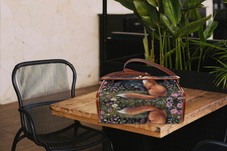 Moon Gaze Fox Purse, dark cottagecore fox, retro satchel handbag, forest fox bag, cute fox bag, vegan leather shoulder bag, fox lover gift, fae and magpie