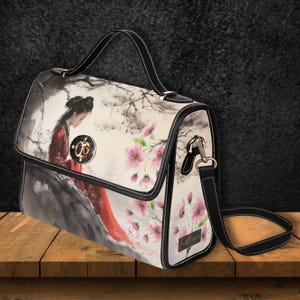 Sac à main chinois Lady Retro Satchel, sac chinois pour lavis, sac à bandoulière en cuir de fleurs asiatiques, sac vintage oriental traditionnel pour femme