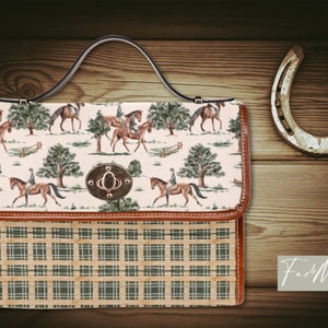 Equestrian Handbag, Horses Bag, Horse Gift, Cottagecore Satchel Bag, Horse Riding, Horse Pattern Handbag, Green and Cream Bag, Fae and Magpie