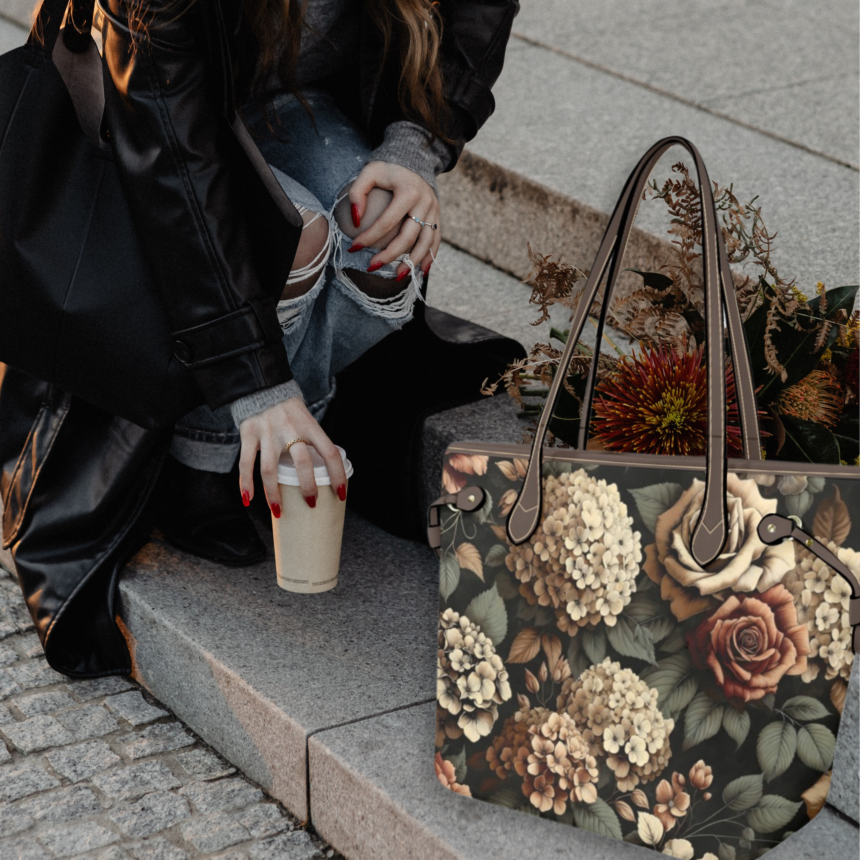 Boho Floral Brown Autumn Shoulder Bag Purse, Cottagecore