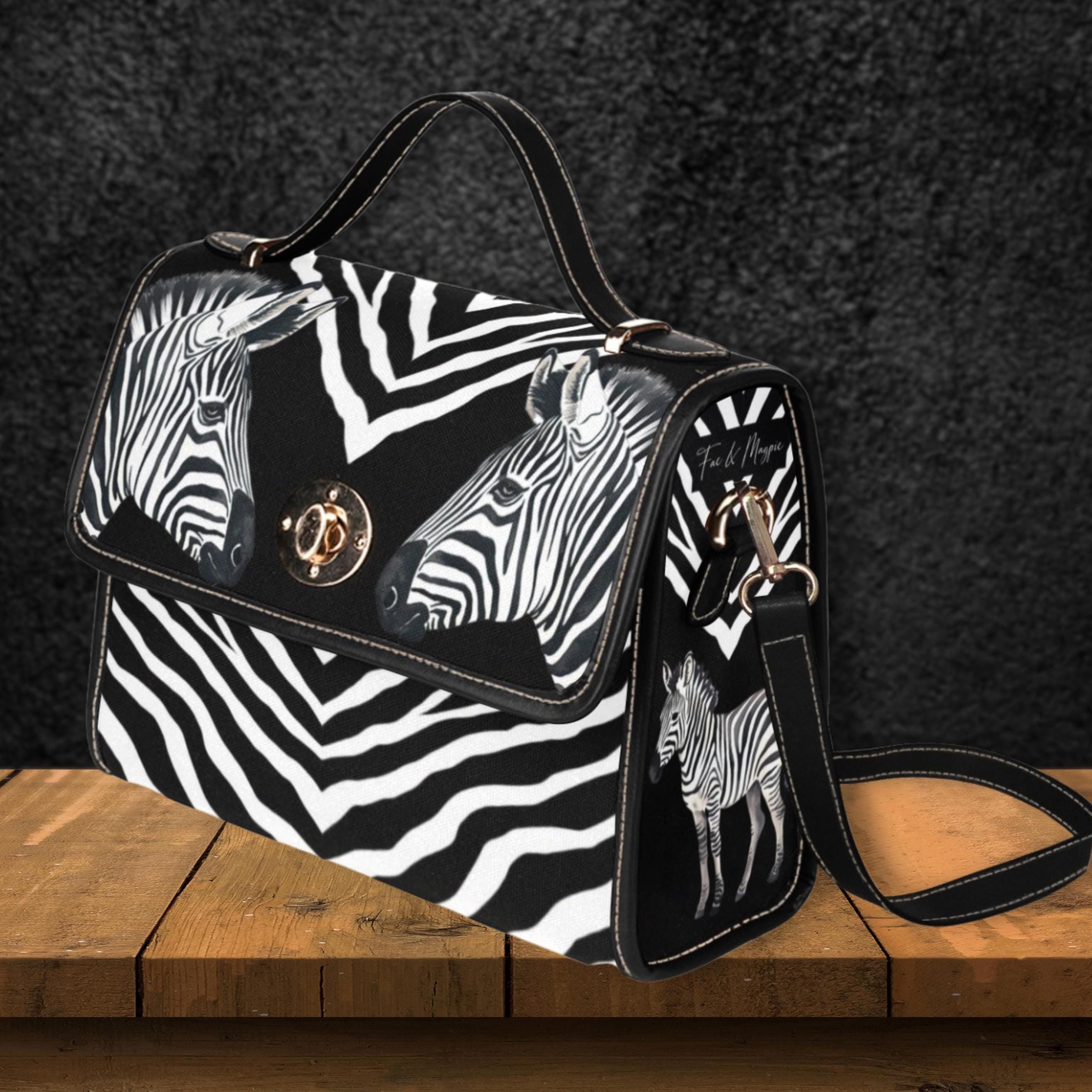 Zebra Wildlife Satchel Bag, Wild Animal Top Handle Bag With
