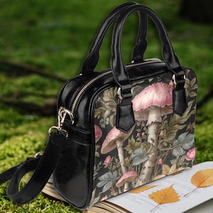 Bolso Bowler con Setas Rosas, Bolso y Monedero Forestcore Toadstool, Bolso de Asa Superior con Correa para el Hombro, Monedero Original Cottagecore, Regalo