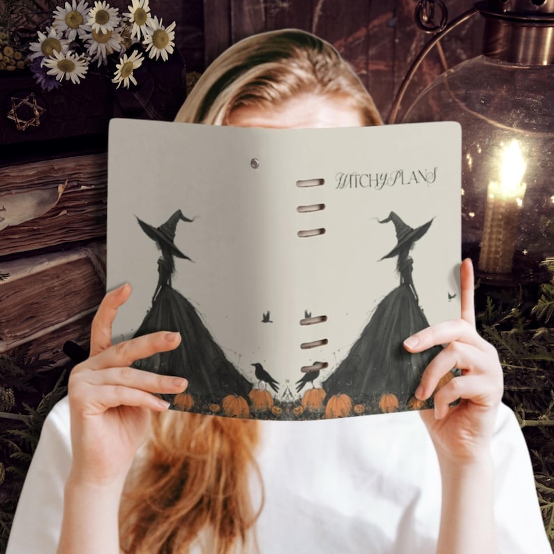 Witchy Gothic Planner Cover & Insert Pages, ring binder notebook A5, planner organiser A5, handbag diary, witchy planner stationary gift, fae and magpie