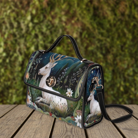 White Stag Cottagecore Canvas Satchel Bag Purse Forestcore Bag Forest Deer Handbag Mystical Creatures Bag Narnia White Stag Bohemian Etsy