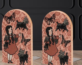 Sujetalibros retro de niña y perro: sujetalibros de madera estilo cottagecore