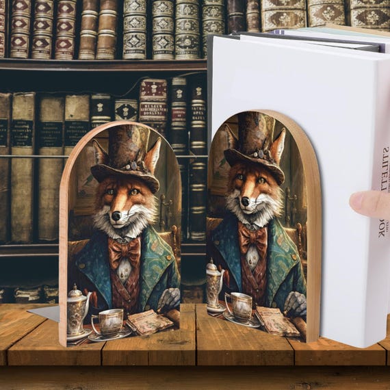Gentleman Fox Bookends, Victorian Style Wooden Book Stand - Etsy