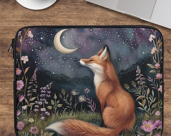 Housse pour ordinateur portable Moon Gaze Fox : Housse pour tablette rembourrée Cottagecore foncé