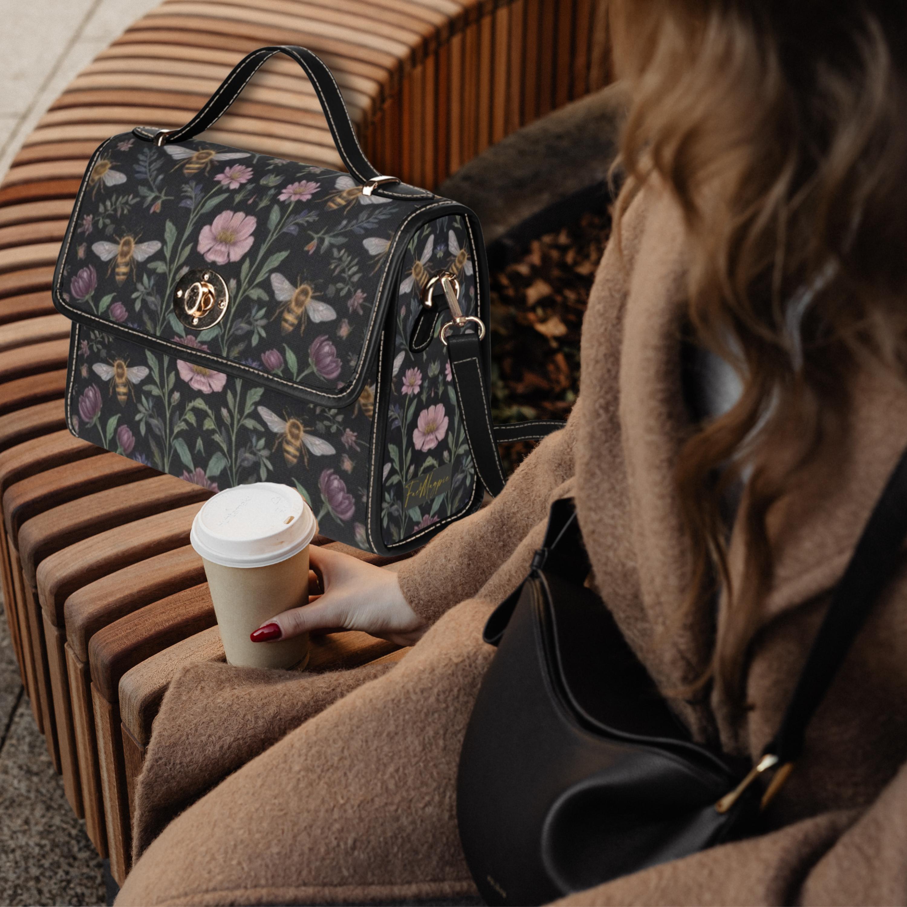 Floral Bees Cottagecore Canvas Satchel Bag, Bee Top Handle Shoulder Bag ...