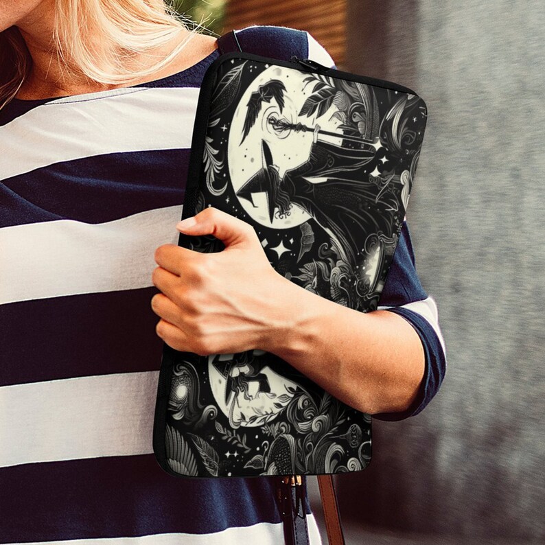 Witches Laptop Sleeve, dark academia laptop case IPad tablet cover, travel case, witchy gift laptop padded bag, witchcore case, witchy moon, fae and magpie