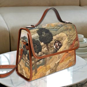 Bolso tipo cartera con diseño de tapiz de paisaje veraniego, bolso de mano verde dorado en tonos cálidos, bolso cottagecore, bolso de hombro con asa superior de estilo toscano