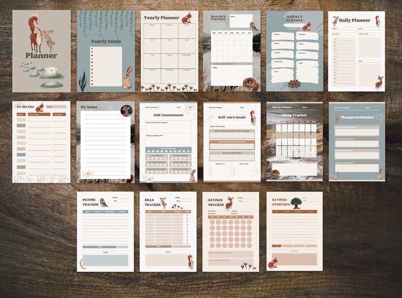 Woodland fox and rabbit planner sheets, autumn organiser by Fae and Magpie