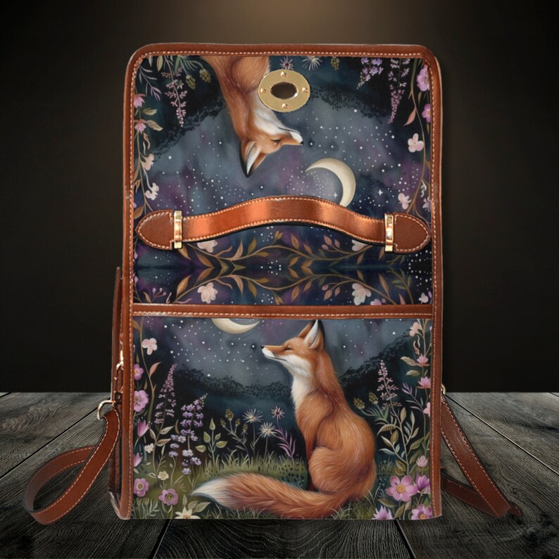 Moon Gaze Fox Purse, dark cottagecore fox, retro satchel handbag, forest fox bag, cute fox bag, vegan leather shoulder bag, fox lover gift, fae and magpie
