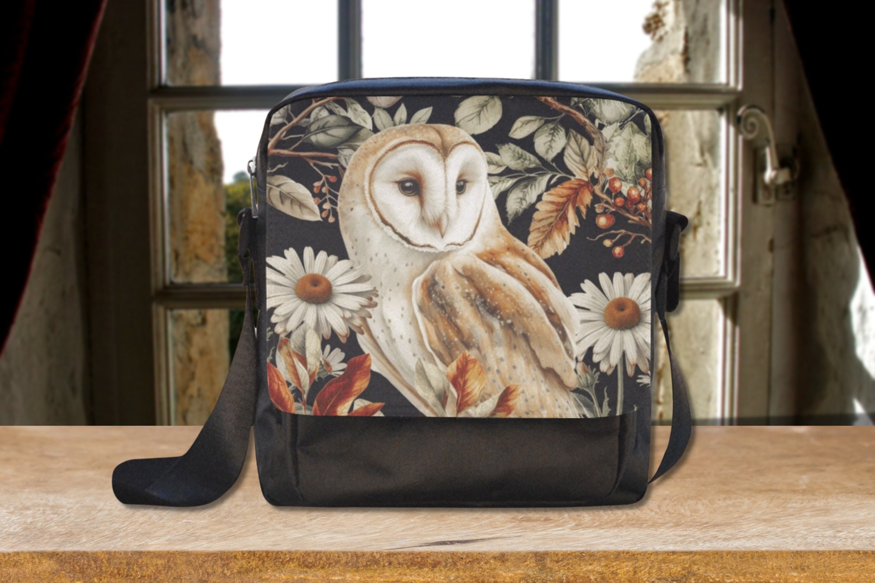 Barn Owl Cottagecore Crossbody Bag, Autumn Owl Purse, Forestcore Flap Front Bag, Witchcore Bag, Bohe