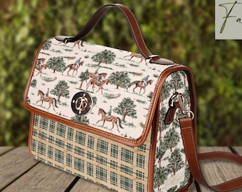 Equestrian Horses handtas handtas, paard cadeau, Cottagecore boekentas, paardrijden, handtas paard patroon, groene en crème tas, paard cadeau