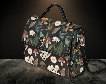 Goblincore Mushroom Canvas Satchel, Witchy Top Handle Bag