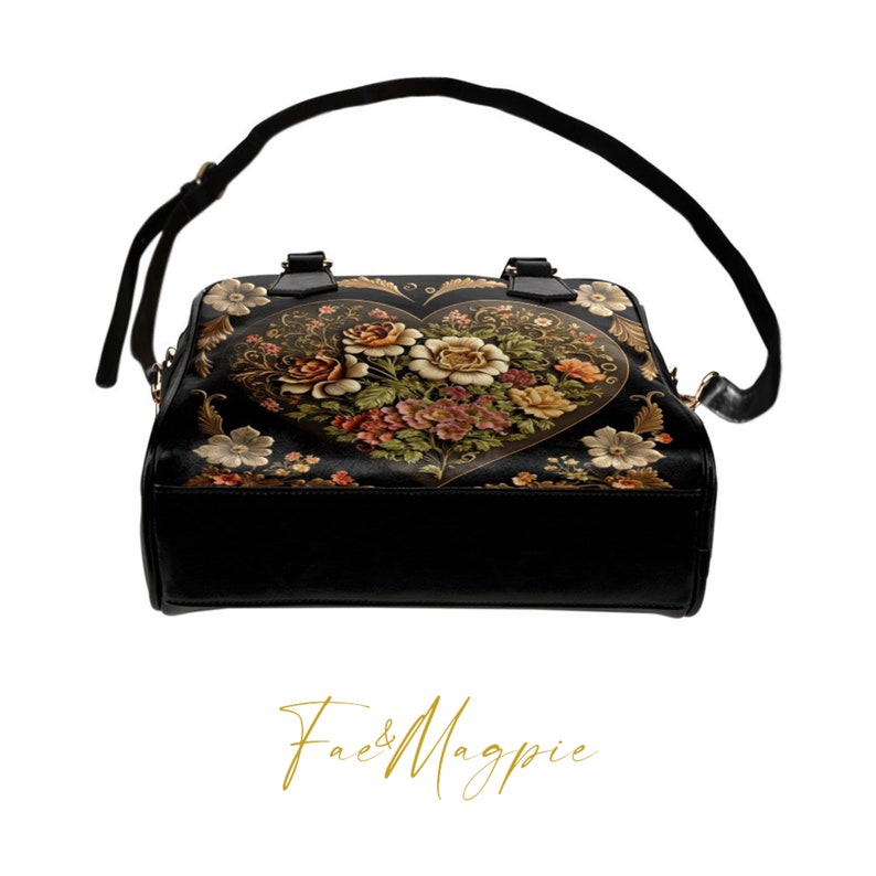 Vintage Victorian Love Heart Bowler Handbag, gothic top handle bag with shoulder strap, dark academia goth bag, victorian vampire bag, Fae & Magpie