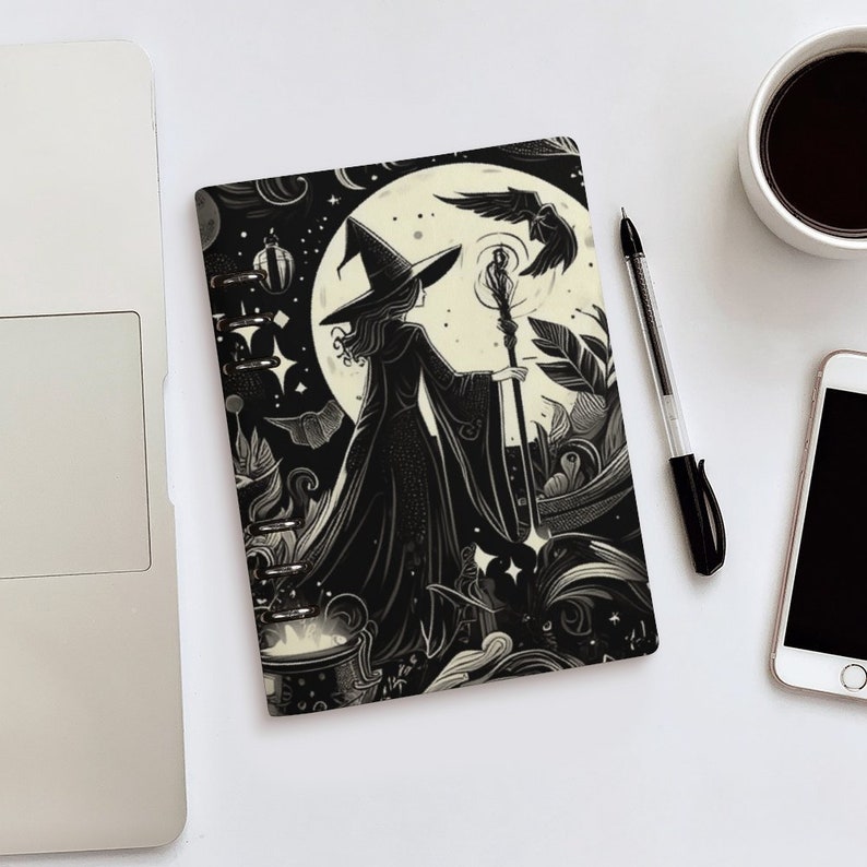 Witches Gothic Planner Cover & Insert Pages, ring binder notebook A5, planner organiser A5, handbag diary, witchy planner stationary gift, fae and magpie