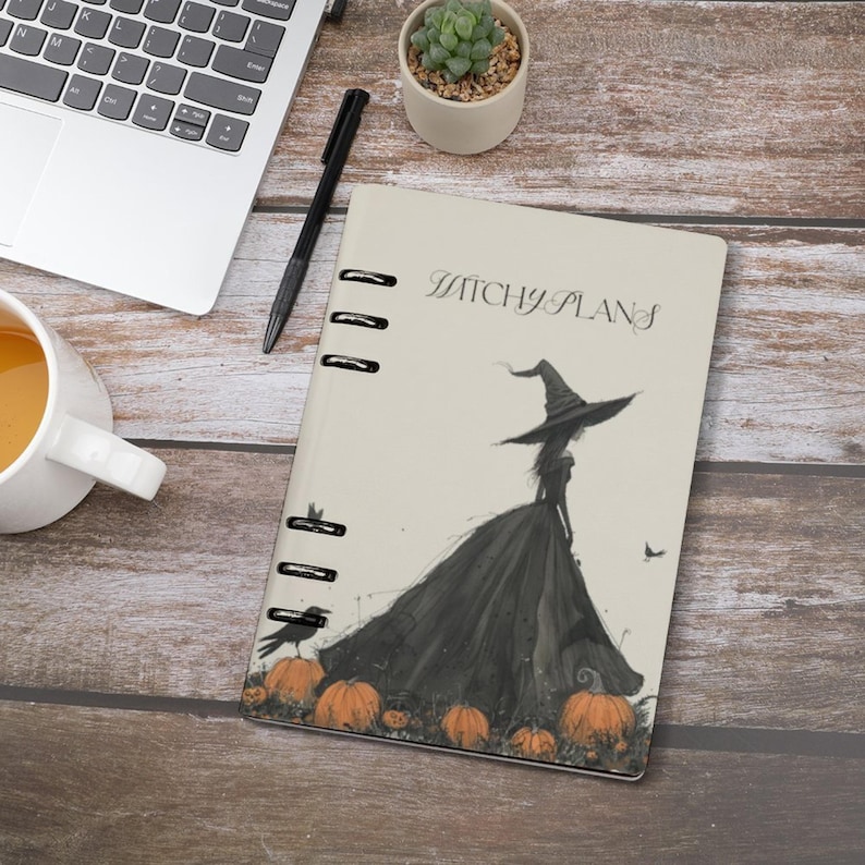 Witchy Gothic Planner Cover & Insert Pages, ring binder notebook A5, planner organiser A5, handbag diary, witchy planner stationary gift, fae and magpie