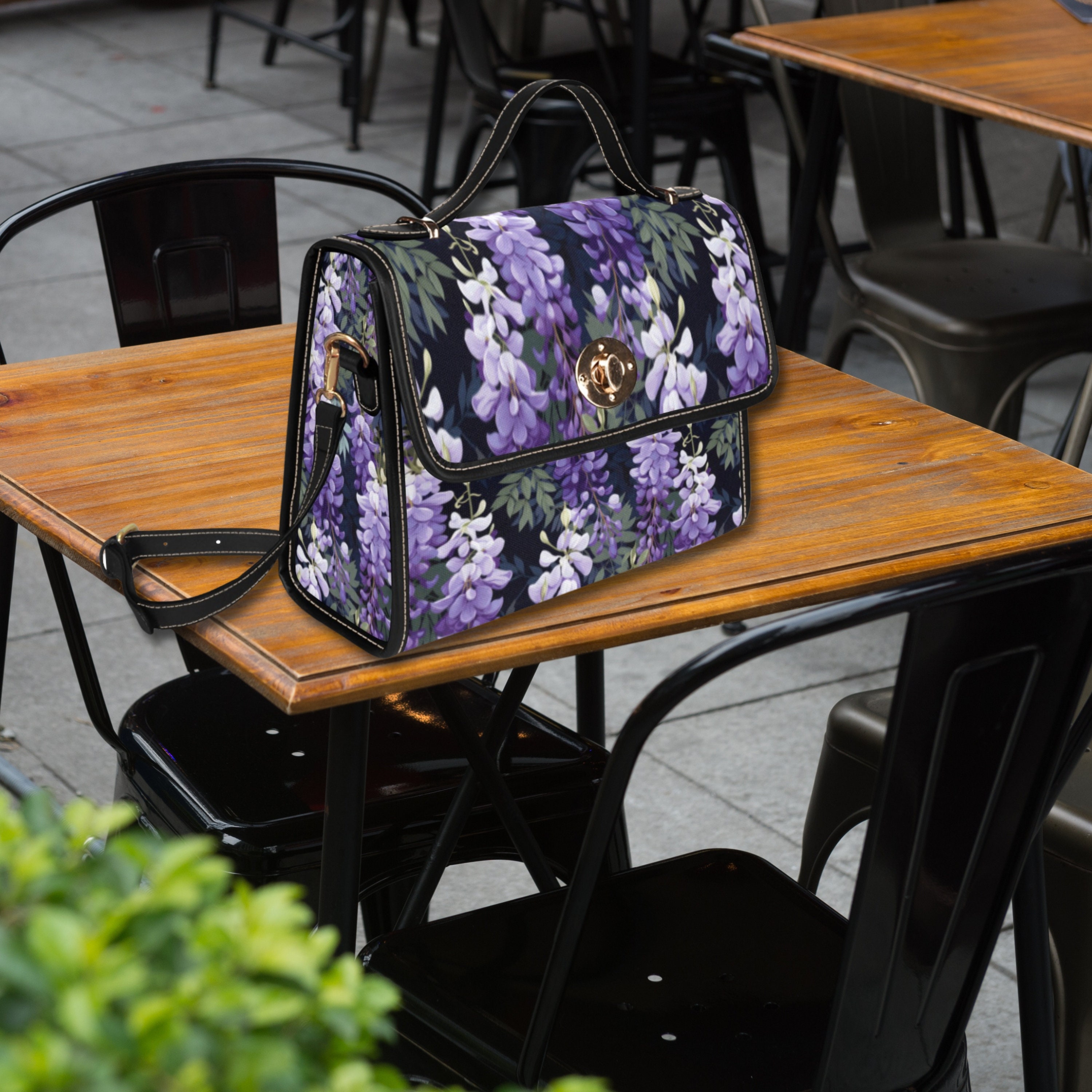 Purple Wisteria Canvas Satchel Bag, Cottagecore Top Handle Bag