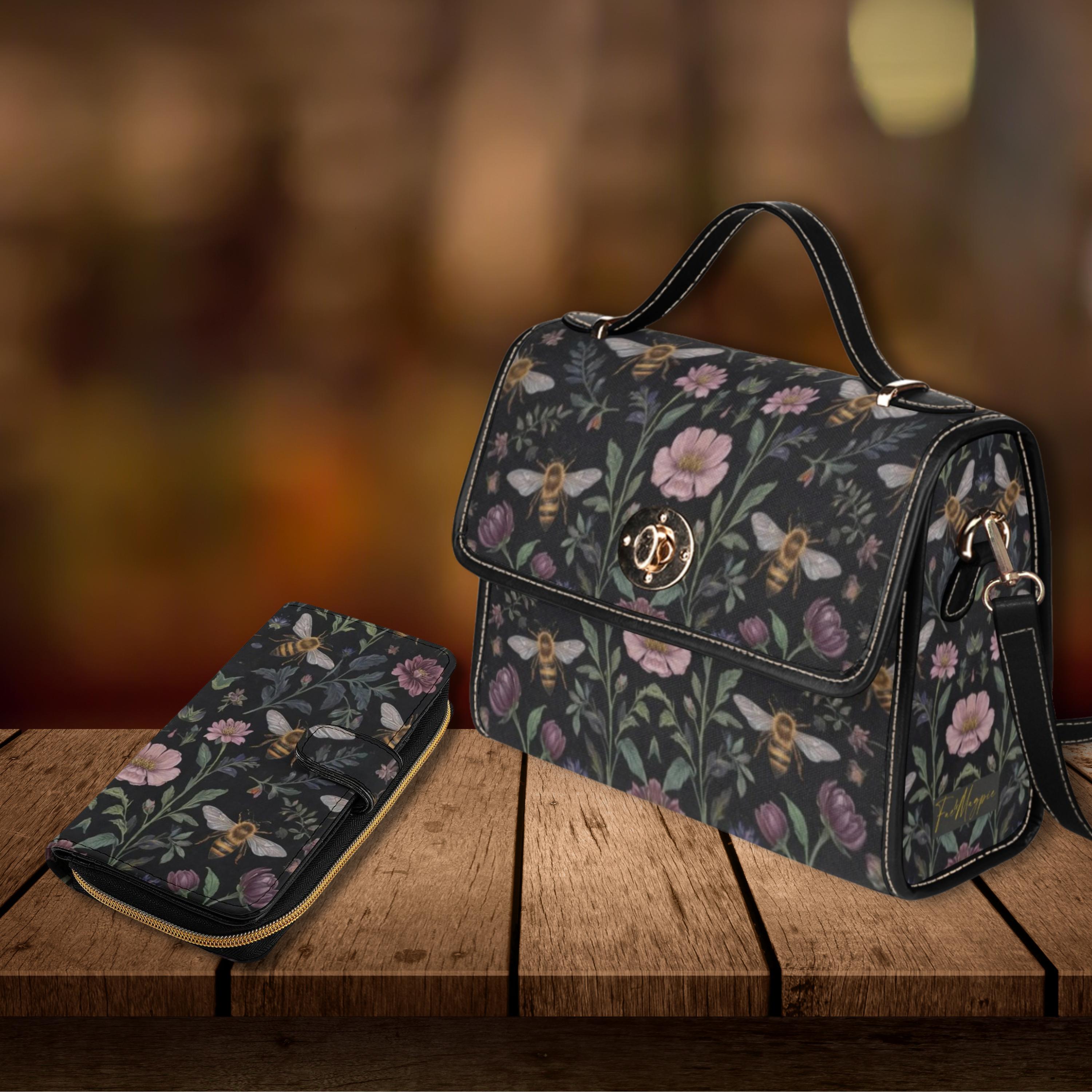 Floral Bees Cottagecore Canvas Satchel Bag, Bee Top Handle Shoulder Bag ...