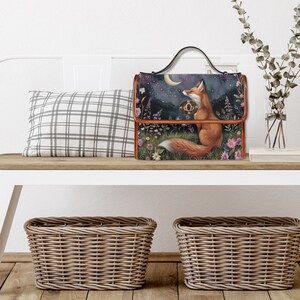 Moon Gaze Fox Purse, dark cottagecore fox, retro satchel handbag, forest fox bag, cute fox bag, vegan leather shoulder bag, fox lover gift, fae and magpie