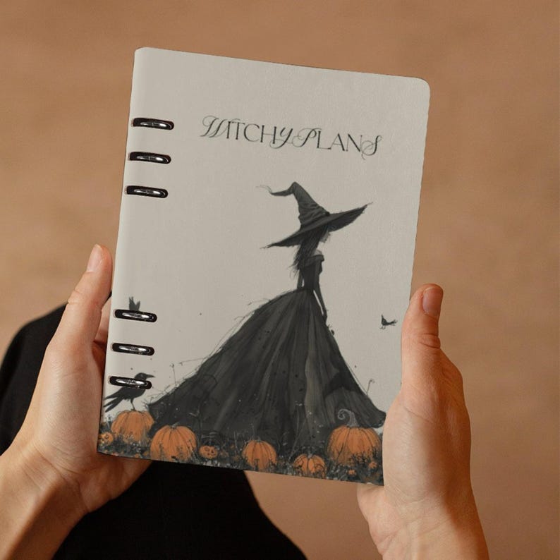 Witchy Gothic Planner Cover & Insert Pages, ring binder notebook A5, planner organiser A5, handbag diary, witchy planner stationary gift, fae and magpie