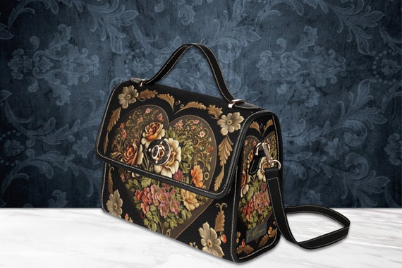 Vintage Victorian Heart Satchel Handbag Purse Cottagecore Floral Heart Bag Vegan Leather Shoulder Bag Black Gothic Victorian Charm Purse Etsy